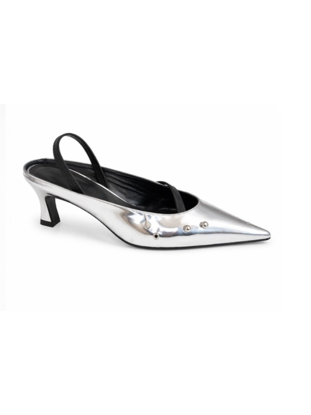 New Justine Clenquet Silver Joy Kitten Heel Slingback Mules Size 7/37 - Picture 3 of 8